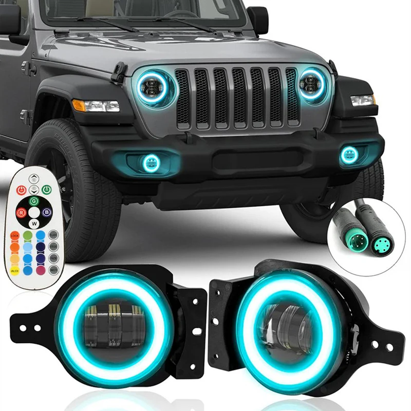 30w 4 Inch Rgb Led Fog Lights Offroad Driving Fog Lights Rgb Changing Halo  Drl Led Fog Lamps For Jeep Wrangler Jl - Buy Car Accessories Drl 12v  Offroad Rgb 4 Inch