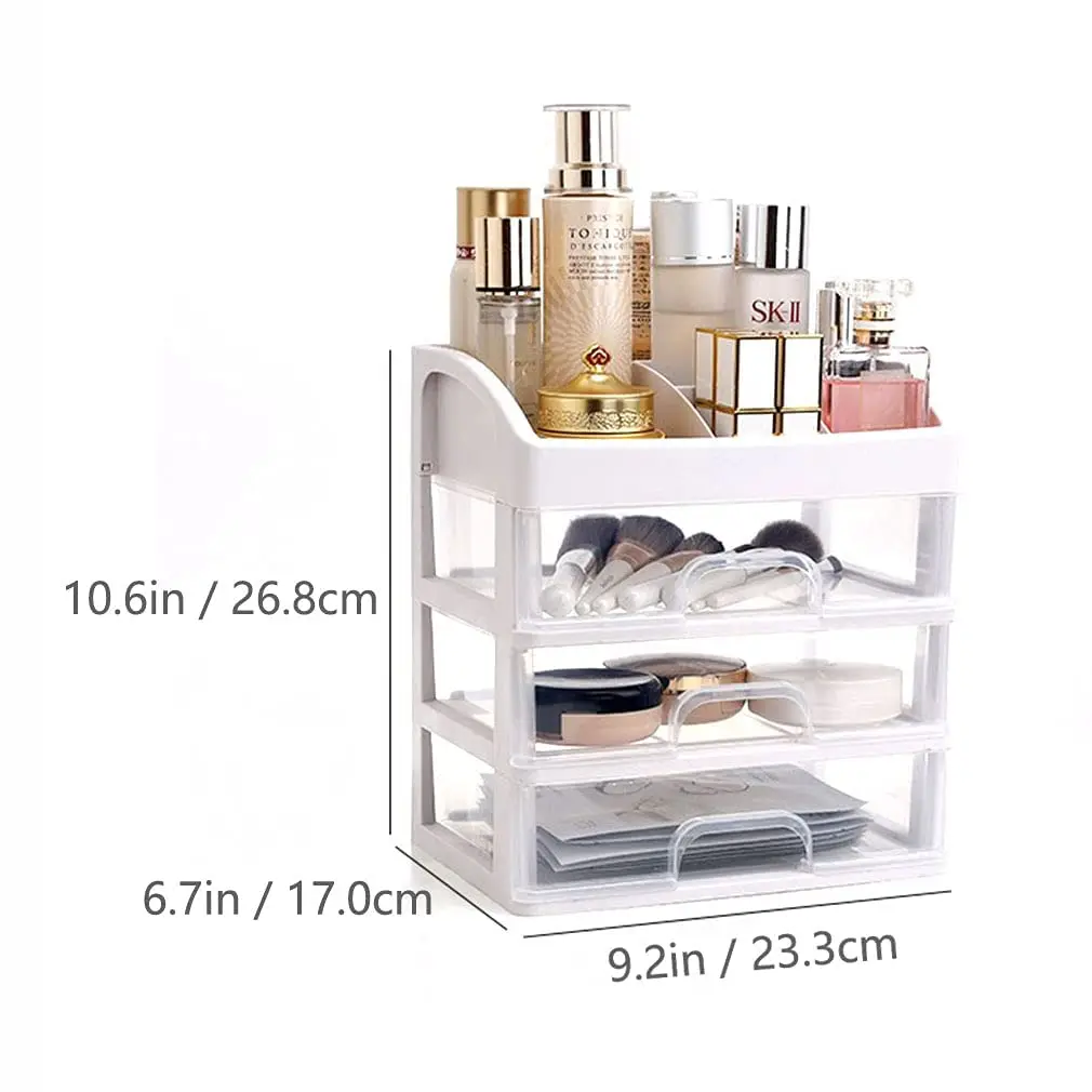 White Makeup Organizer Includes 3 Drawers,Cosmetic Display Cases,Makeup Storage Box Buy