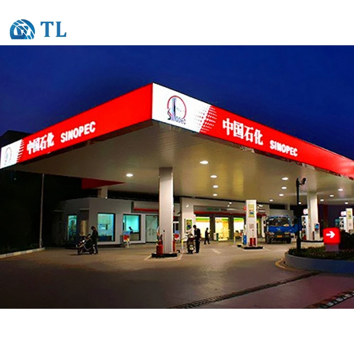 Prefabricated Galvanized Metal Frame Light Led Gas Station Steel Canopy for Sale