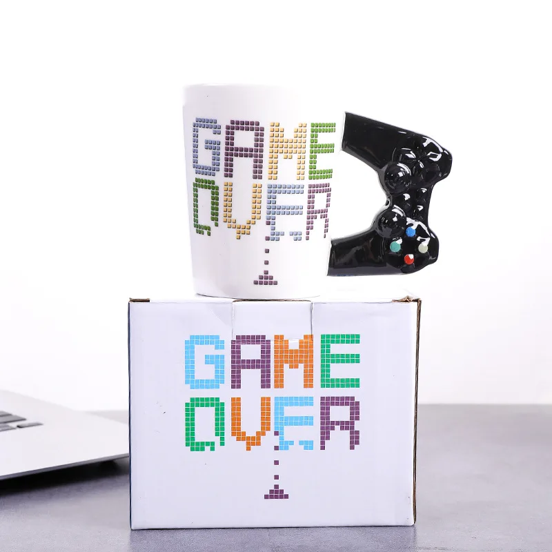 Creative Gamepad Ceramic GAME OVER Handle Mug 12oz White Mug Gift Box Packing