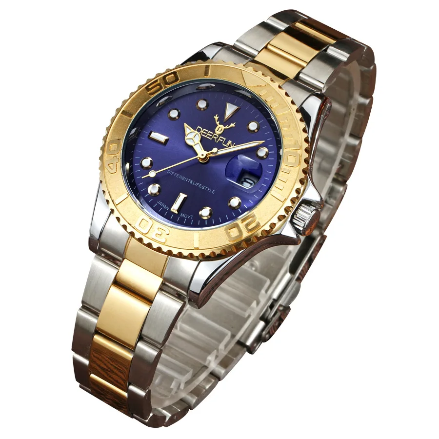 Мужские водонепроницаемые часы Deerfun, классические роскошные часы из нержавеющей стали с синим циферблатом в стиле Water Ghost, новинка 3878