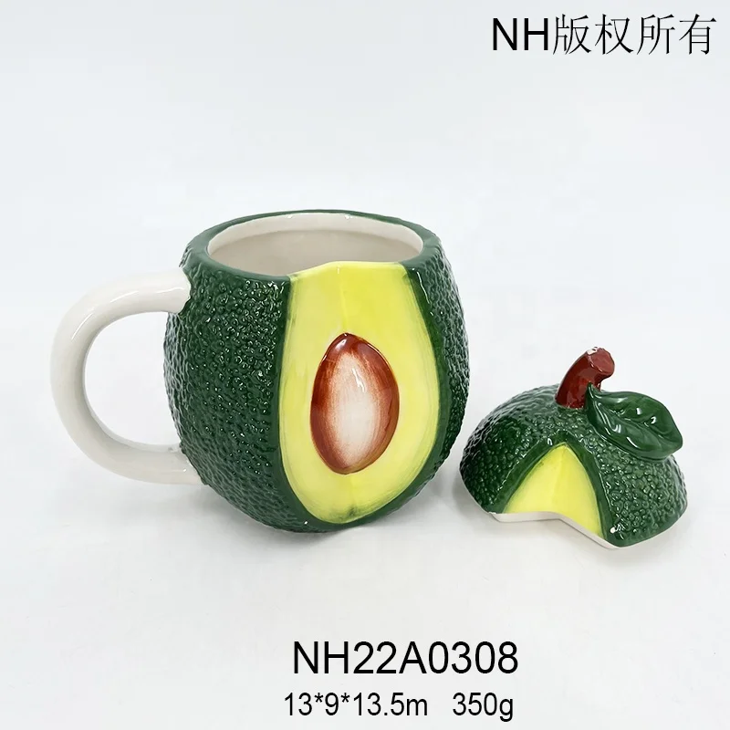 Factory  Hand Painted Avocado Shape Cup Mug Jar 3d Fruit Style Kitchen Ceramic With Cover Tableware Set  Kettle Porcelain