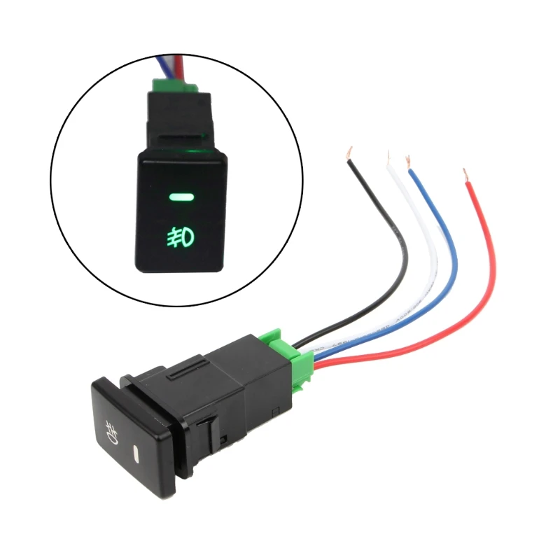 Rear Fog Light Push Switch 4 Wire Button for Car Accessories Fog Light Switch DC12V Yellow/Green