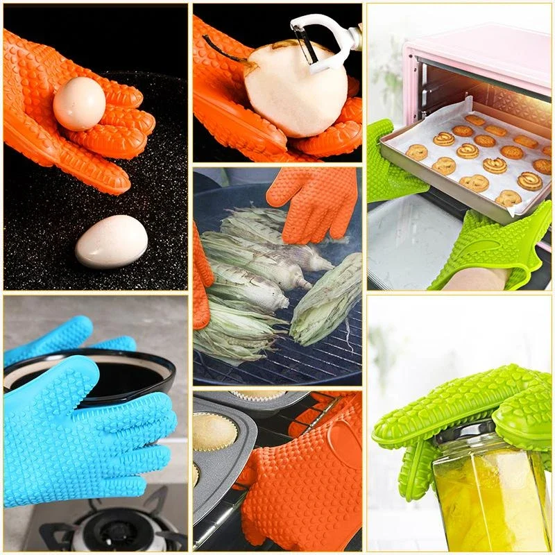 Heat Resistant Gloves BBQ Kitchen Silicone Oven Mitts Waterproof Non-Slip Potholder for Barbecue Cooking factory