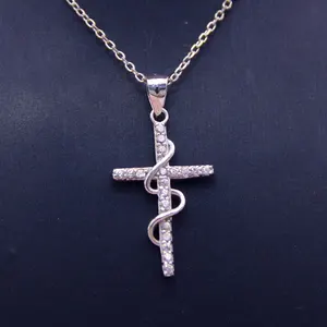 Cross Pendant for Women Girls Rhodium Plated White Gold Religious Pendant Zirconia Cross Jewelry Gifts for Birthday Christmas