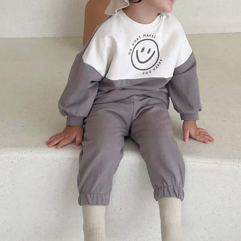 Color Block Autumn Sweatsuits Neutral Baby Toddler Children Oversized Sweatshirts Tracksuits Set
