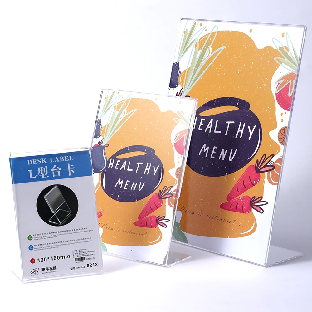 Custom Wholesale L Shape Acrylic Table Menu Sign Holder Clear Acrylic Display Stand Sign Holder Menu Holder details