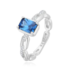 925 Sterling Silver Openwork Chain Ring | Rectangular Zirconia Inlay with Rhodium Rose Gold 18K Gold Plating Geometric Band