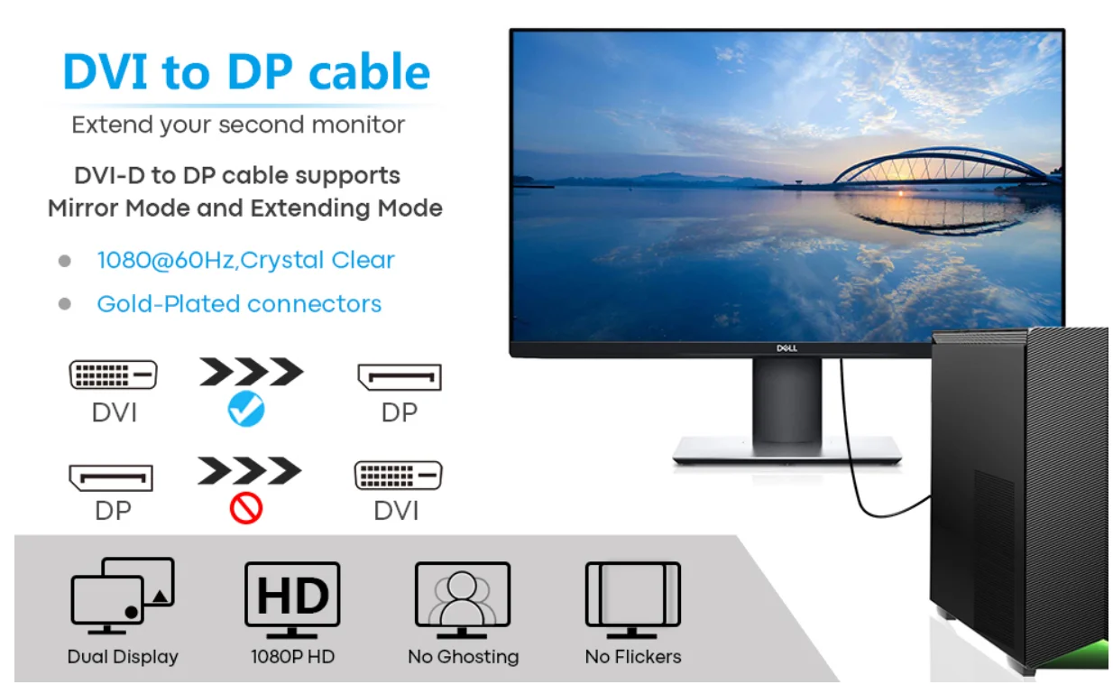 DVI to Displayport Cable DVI-D to DP Male to Male Cable Converter Support 1080P HD from PC Graphics Card,dp to dvi cable