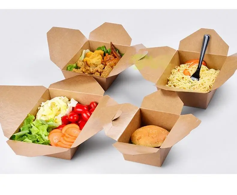 XYA food grade disposable light food packing box disposable kraft paper fast food box salad takeout packing box factory