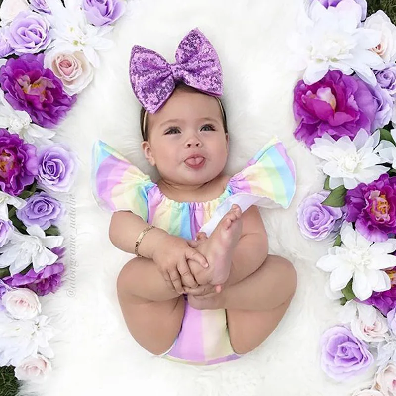 Bebé Recién Nacido Niñas Correa Arco Iris Vestido de gasa con tiradores Mameluco Empalme Body 