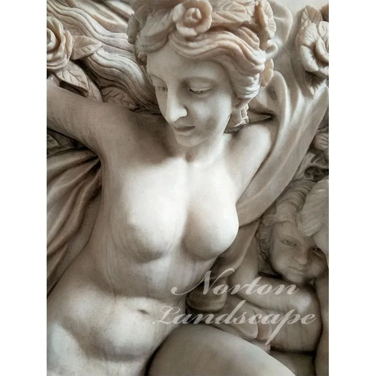 High Quality Hand Carved Stone Flower Statue Relief Sunset Red Marble Nude Woman and Children Relief Sculpture for Sale