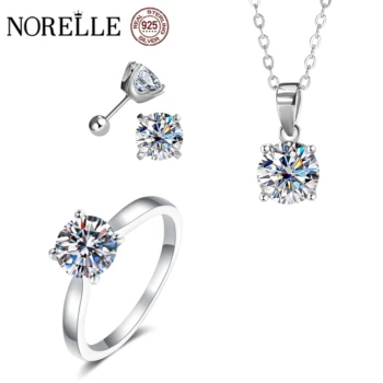 Original Women's Fine Jewelry Moissanite Sets for Wedding Moissanite Ring Earring square Pendant Necklace Jewelry Sets for Girls