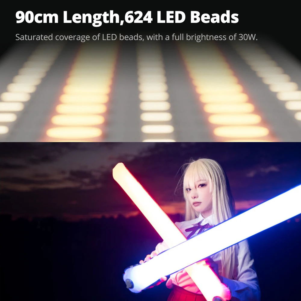 INKEE 30W GCA30C ポータブルハンドヘルドLEDライトスティック、RGB