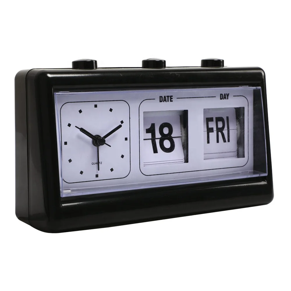 Automatic Page Turning Clock with Week Date Calendar Flip Desktop square Clock for Office