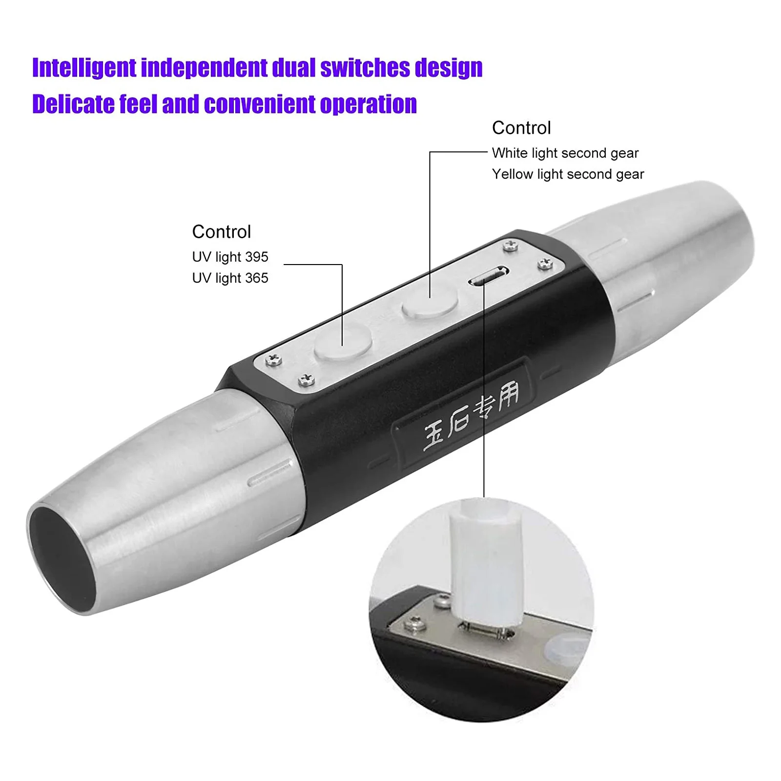 Yuehuamech Torcia elettrica di valutazione della giada Torcia portatile 3 LED Esperto Torcia ricaricabile USB Gioielli Torcia Gemme Luci di identificazione per la valutazione Strumento di test per