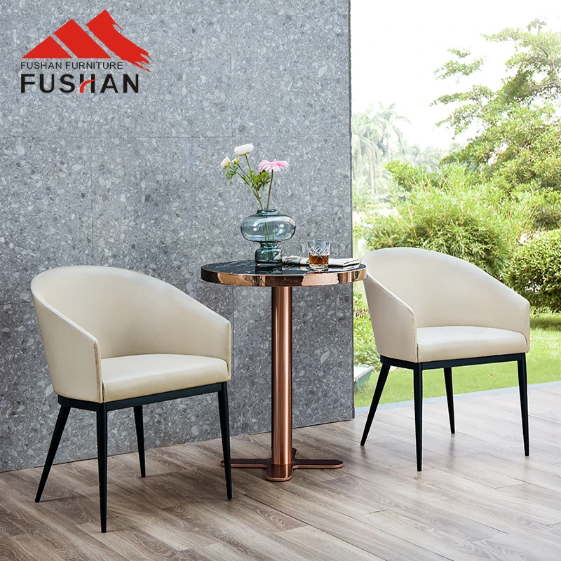 modern hotel restaurant upholstered PU leather leisure chair commercial dining chair metal frame