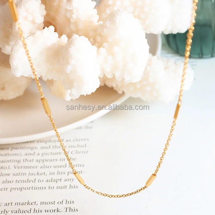Stainless Steel 18k Gold Plated Rectangle Bar Necklace Titanium Steel