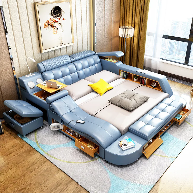 Luxury Bedroom Set Queen King Size Frame Furniture Leather Designer Bed