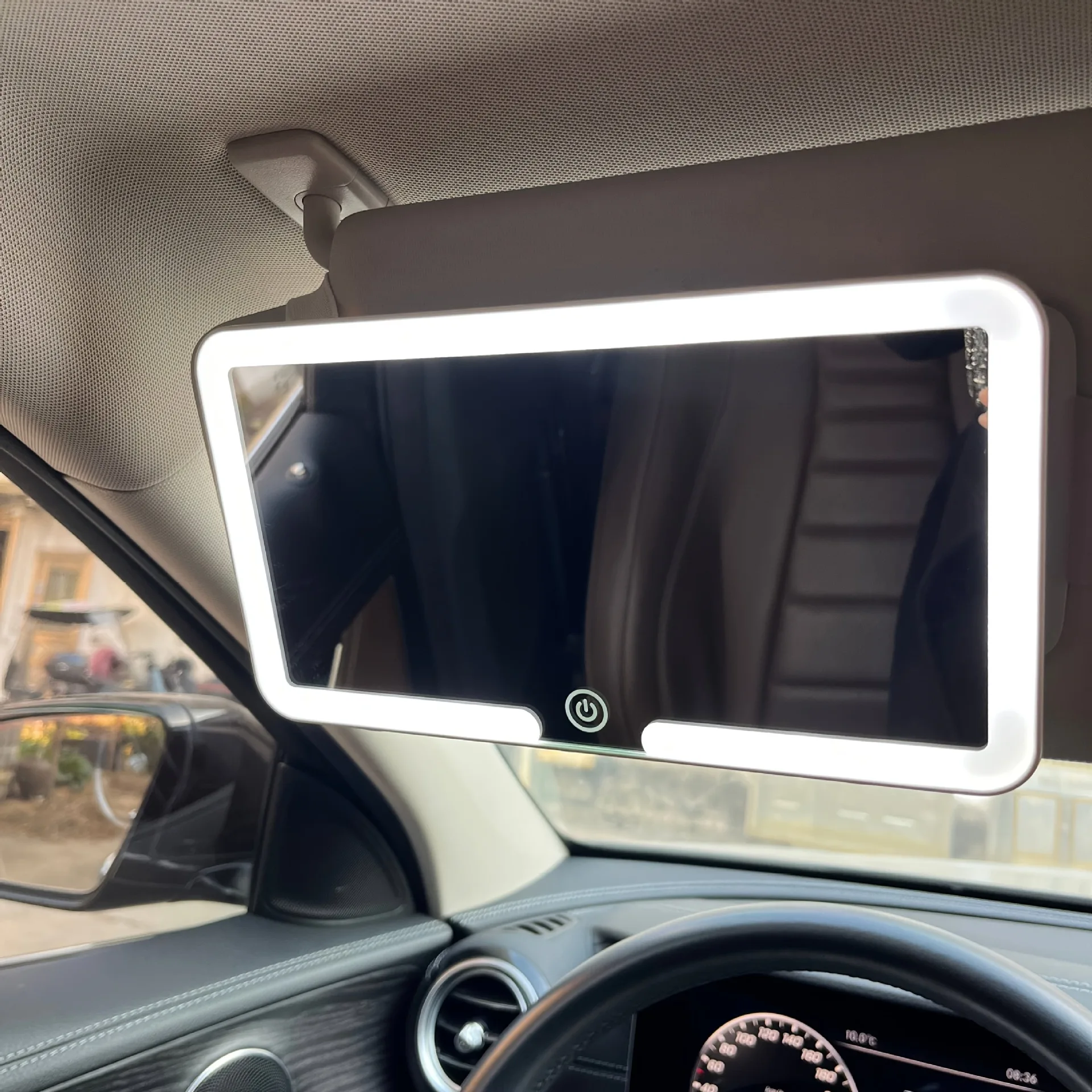 Car Vanity Mirror with 3X Magnification High-definition Sun Visor Touch Sensitive LED Three-color Adjustable Makeup Mirror