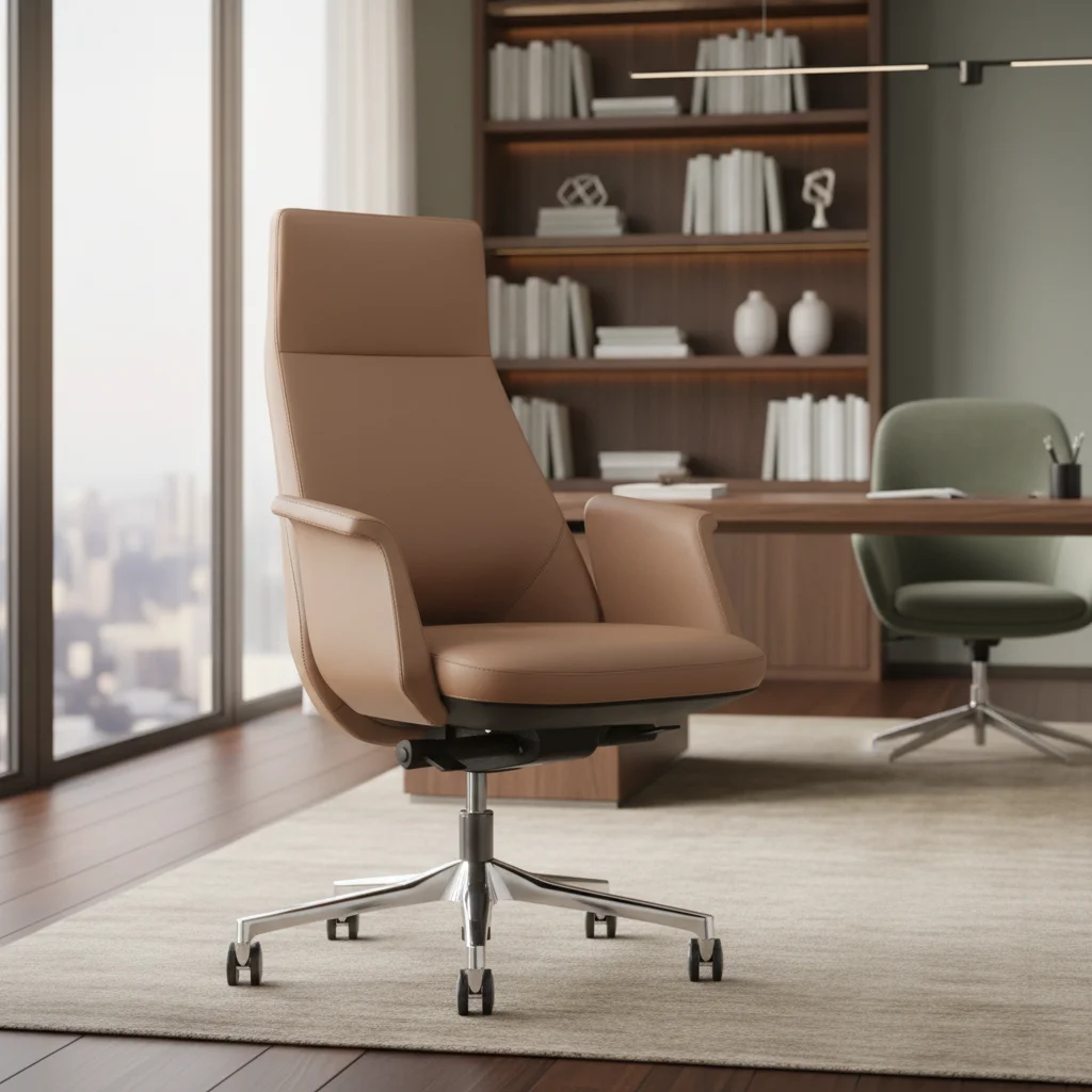 Luxury Modern Ergonomic Leather Executive Office Chair with Aluminium Base 5