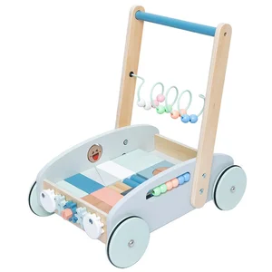 Multi-Functional Wooden Baby Walker with Trolley Simulation Kids Push Car & Play House Grocery Cart Activity Toys for Children