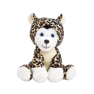 High Quality Customizable Cute Plush Husky Dog Toy with Leopard Hat Stuffed Soft PP Cotton Filled Promotional Gift