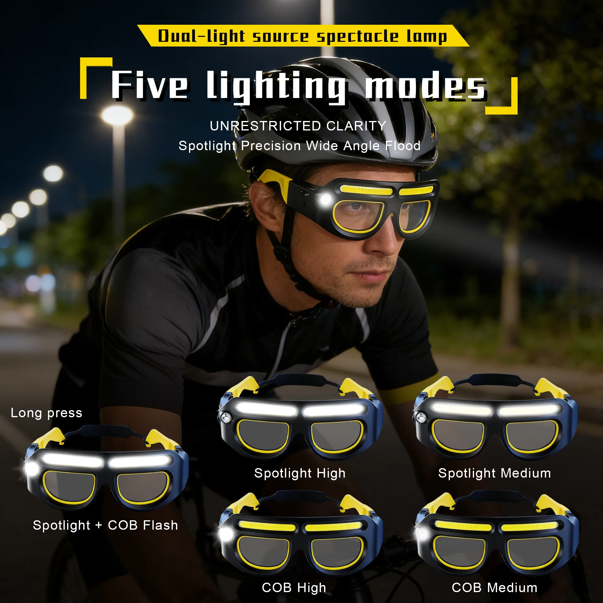 Ultra Light LED Safety Glasses Headlamp Flashlight Hands-Free Wave Sensor Control Rechargeable 6000K Daylight Outdoor Use
