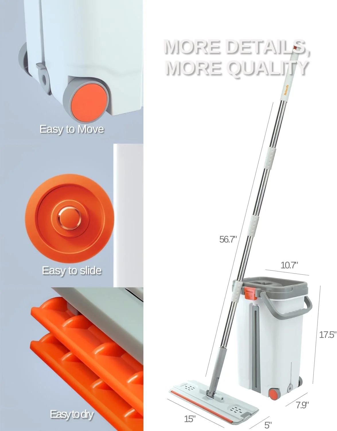 Smart Mops Bucket Set with Easy-to-Use Flat Handle Plastic with Nylon Wire Inside Cleaning Flat Head Easy-to-Squeeze Squeeze Mop