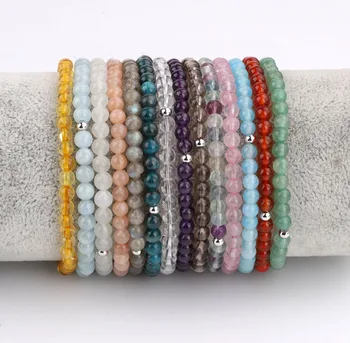 High Quality 4mm Natural Semi-precious Stone 925 Sterling Silver Beads Elastic Gemstone Bracelet For Women and men