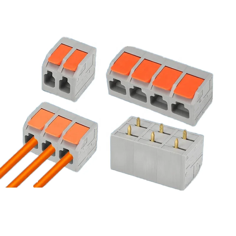 Terminal Block 2 3P Solder-Free Wire Spring Push-Type PCB Fence 32A Copper Pin Made of Brass