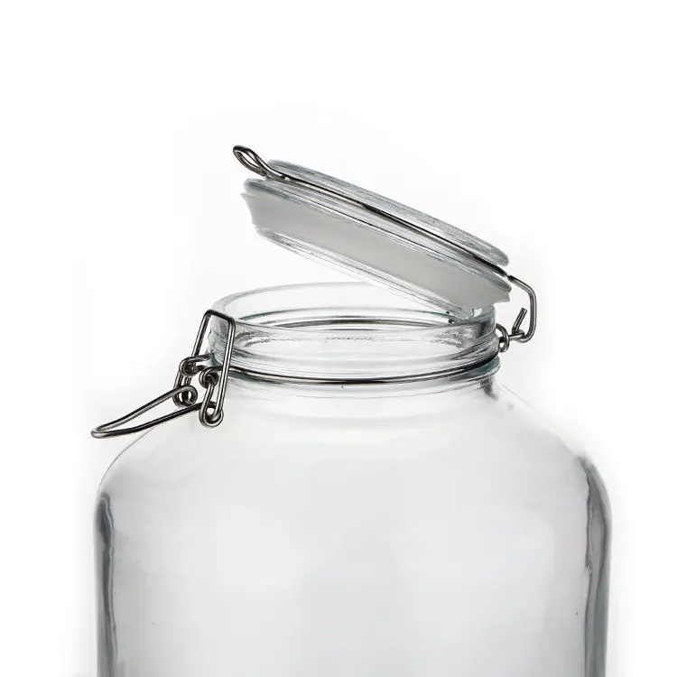 Factory Custom150ml 200ml 750ml 1000ml 1500ml 2000ml 3000ml 3800ml 5000ml Round Glass Seal Jars With Metal Locking Lid