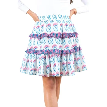 Fashionable Sweet Cute Print Short Skirt Summer New Elastic Waist Ruffle Edge Spliced Half Skirt Fragmented Chiffon Half Skirt