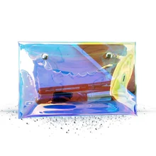Custom logo clear TPU Holographic Case Laser pvc Toiletry Organizer makeup bag Waterproof Iridescent PVC cosmetic clutch Bags