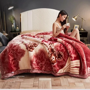 Winter Super Soft Double Thick Raschel Blanket 100% Polyester Woven Technique Genuine Coral Fleece Wedding and Gift Blanket