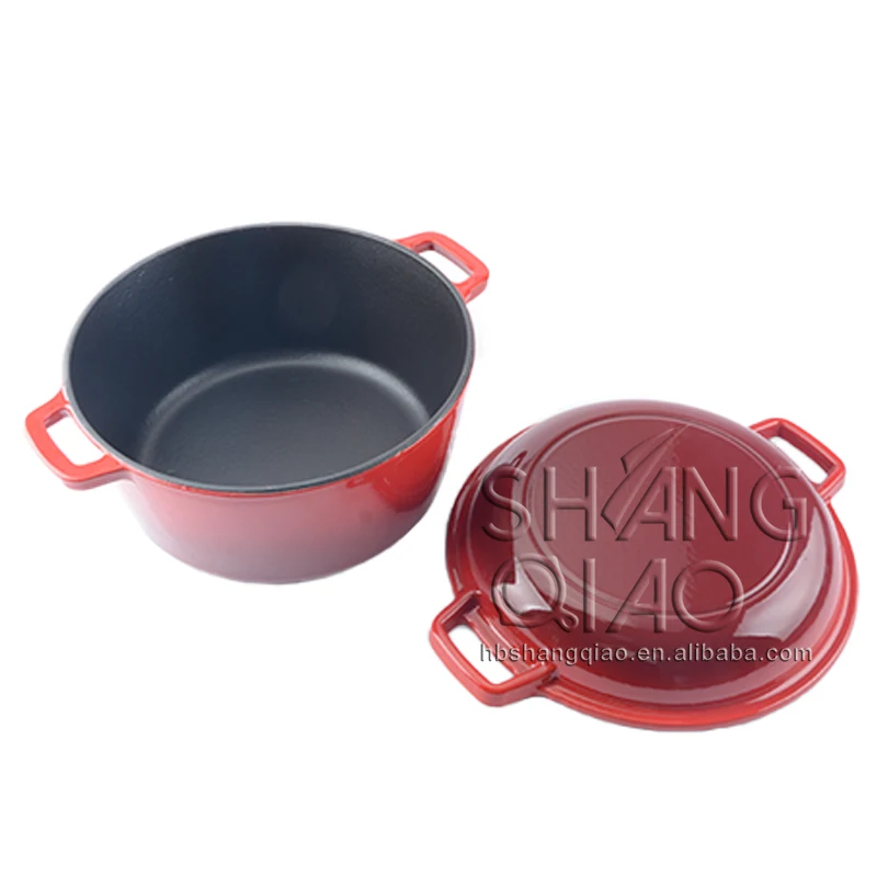 Non-Stick Premium Enameled Double Use 2-in-1 Cast Iron Dutch Oven with Skillet Lid