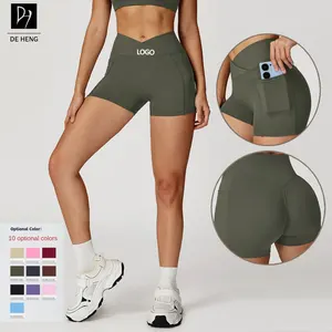 New Arrival High Waist Plus Size Training Shorts Running Workout Athletic Ladies Shorts Women Sport Shorts With Side Pocket