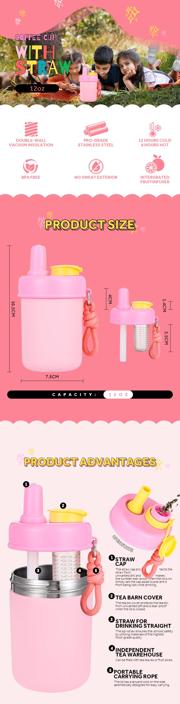 Custom BPA Free Wide Mouth Insulated Double Wall 304 Stainless Steel ...