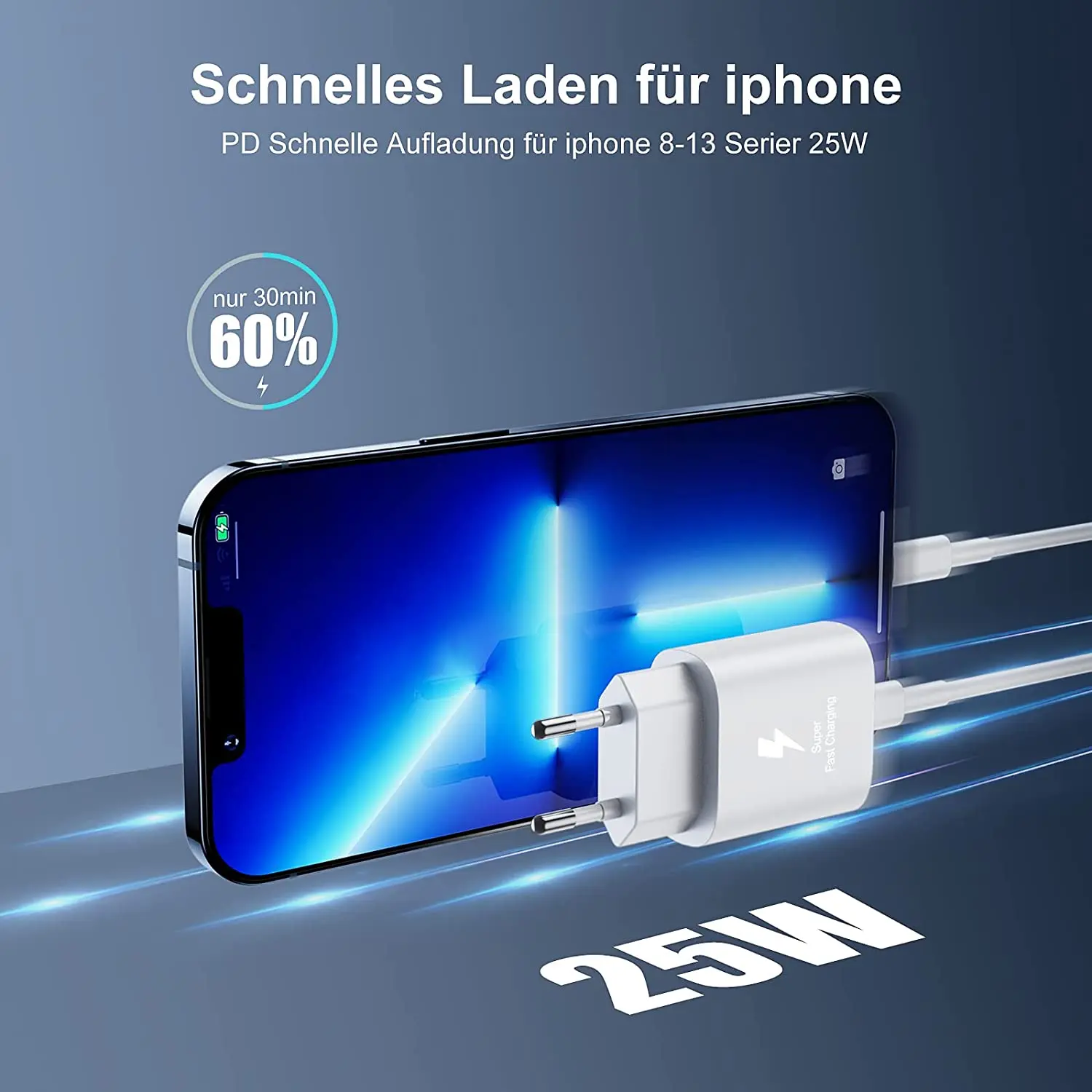 Mfi 25w Super Fast Type C Charger With Original Lightningport 2m Cable