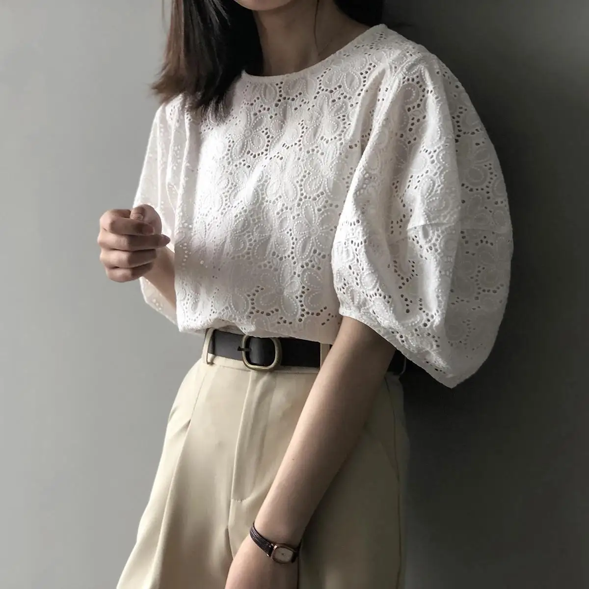 Blusa De Algodón Con Manga Abombada Para Verano,Camisa Blanca Con Cuello  Redondo Para Mujer,Crochet,Estilo Bohemio,2020 - Buy Blanco Blusas De  Cuello Flor,Crochet Puff Manga De Algodón De Las Mujeres,Camisa De Las  Mujeres