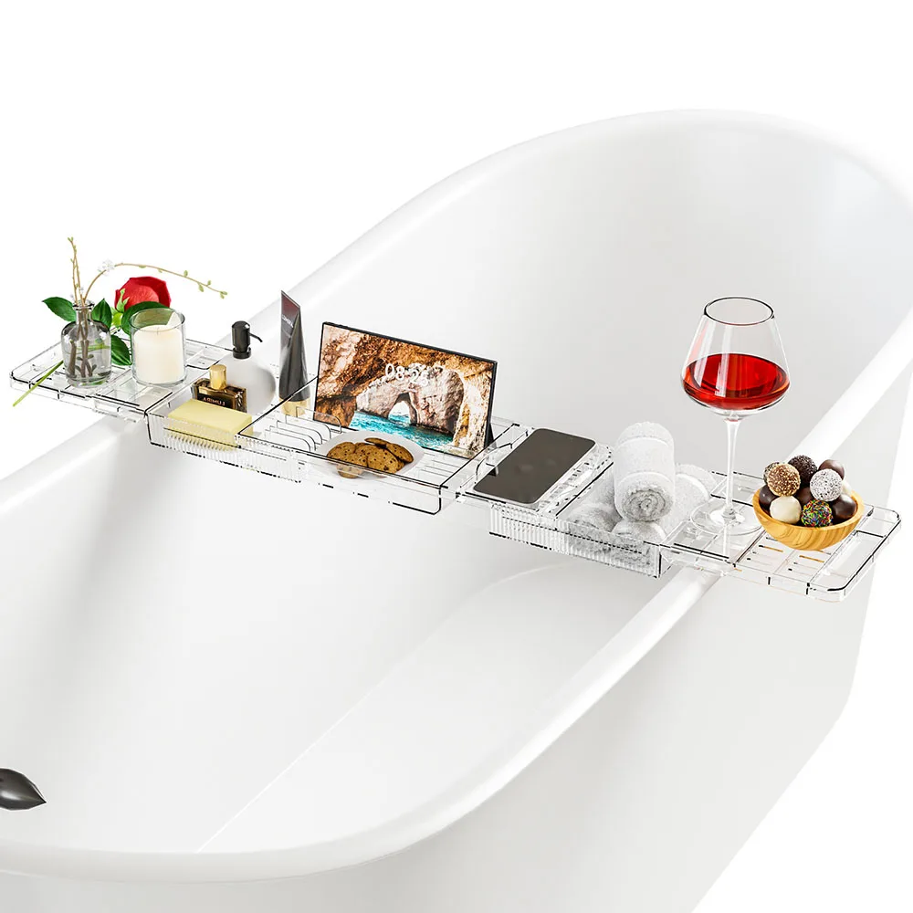 Cross Border Acrylic Retractable Bathtub Rack Household Transparent Storage Makeup Organizers
