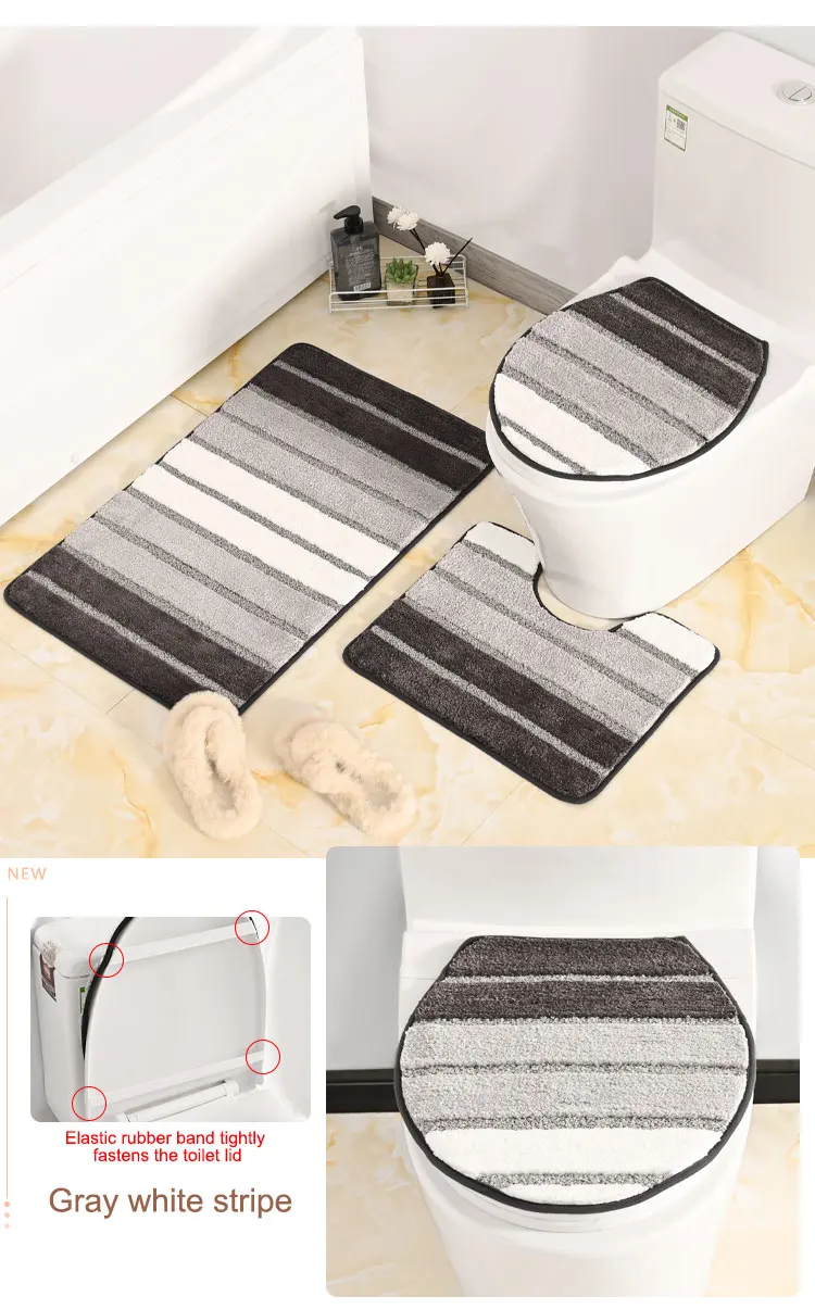 New Design Microfiber Embossing Water Absorbent Door Mat Non Slip Floor Toilet Mat Bathroom Mat Set 3 Piece factory