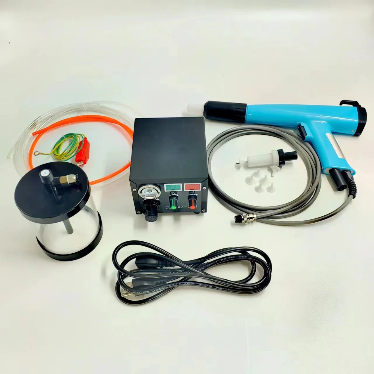 WX-258 90kV Portable Powder Coating Gun Systems on Second Coats Third Multiple for Alloy Car Wheel Hub Rims Painting