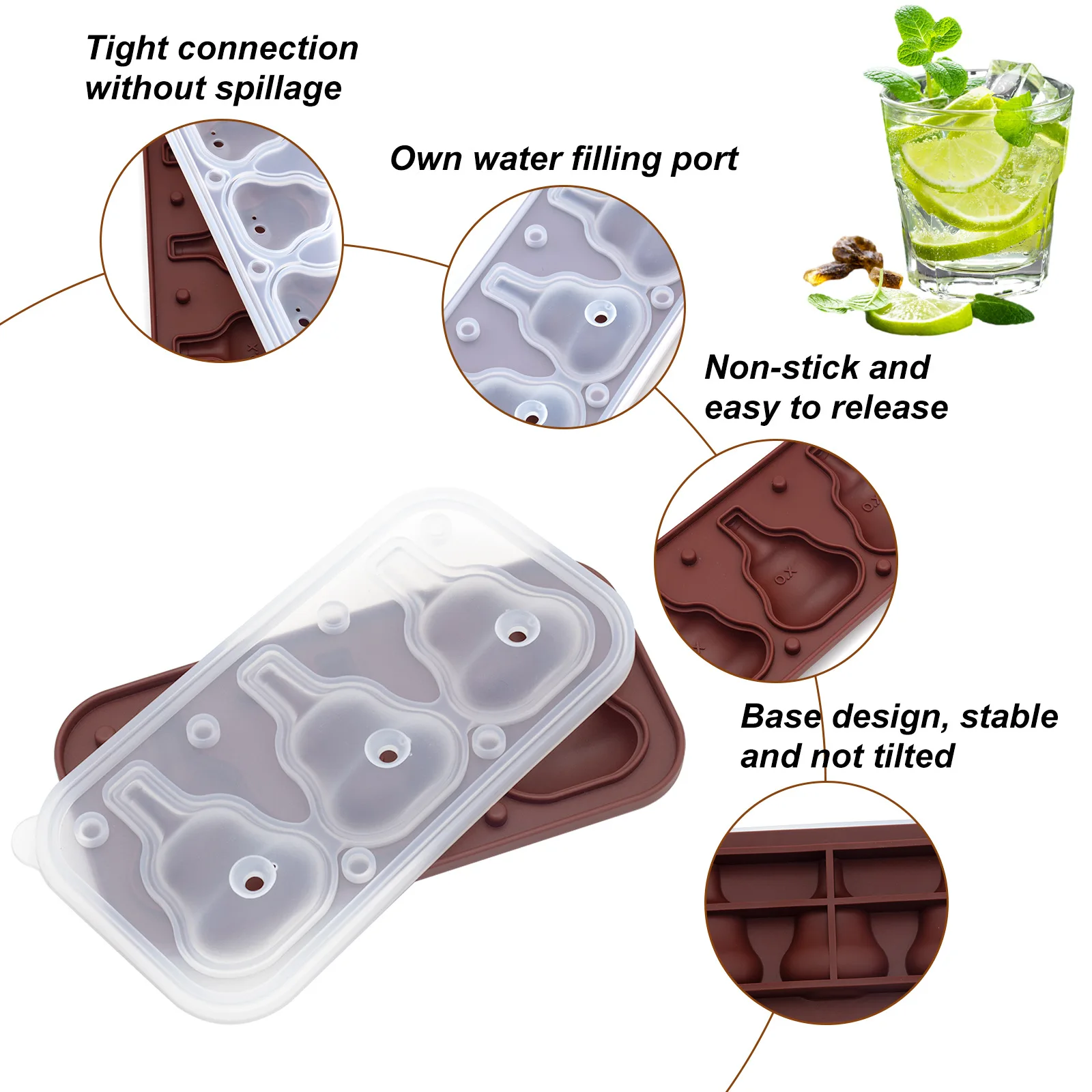 Silicone Ice Cube Mold, Whiskey Bottle Shaped Ice Tray Food-Grade Reusable Ice Mould for Cocktail Drinks, BPA Free Bar Accessory manufacture