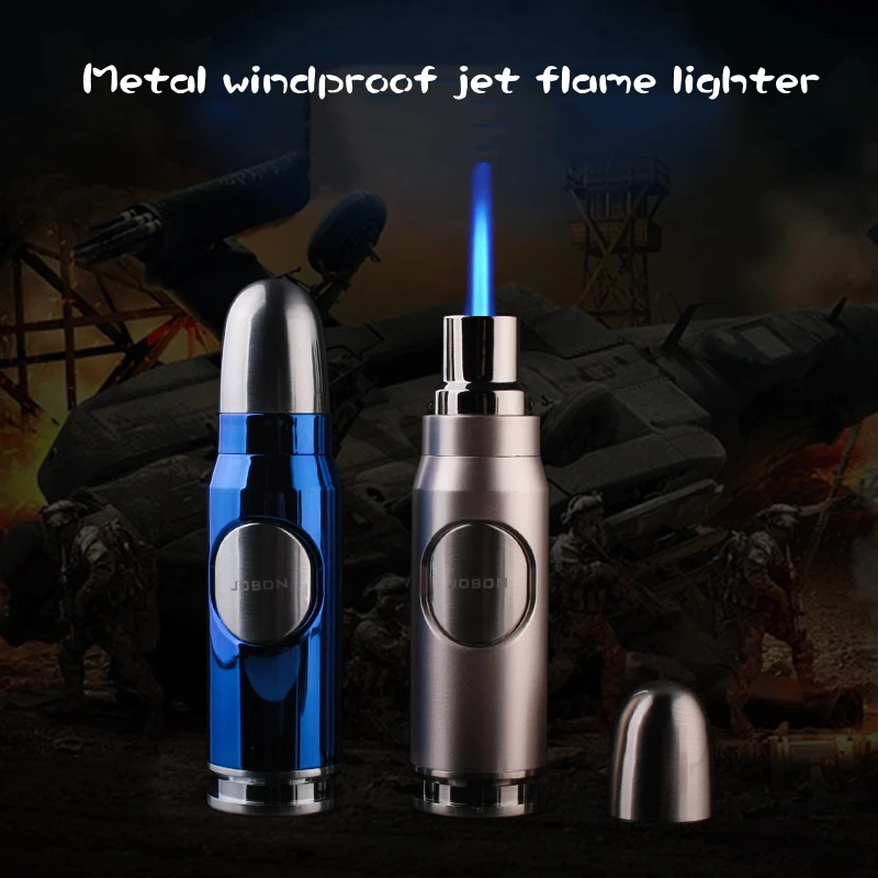 Metal Bullet Shape Windproof Torch Lighter Refillable Butane Jet Flame Cigar Lighter JOBAN 596