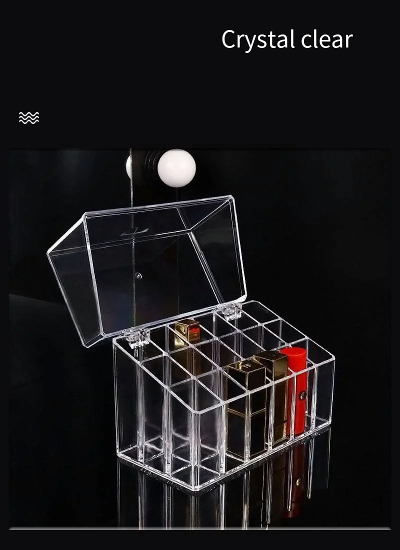 Lipstick holder storage box Clear dust proof division lipstick lip glaze dresser shelf 18 lattice with lid factory