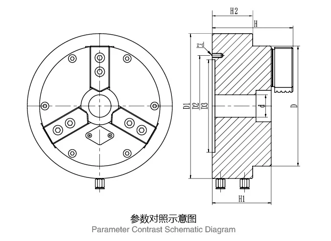 Mâm cặp máy tiện lắp phía trước Mâm cặp khí nén 3 chấu