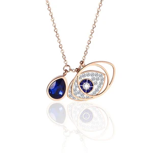 All-Seeing Eye Necklace with Zircon Fashion Jewelry Inspired by Turkish Mythology Rose Gold Plating Stainless Steel Link Chain
