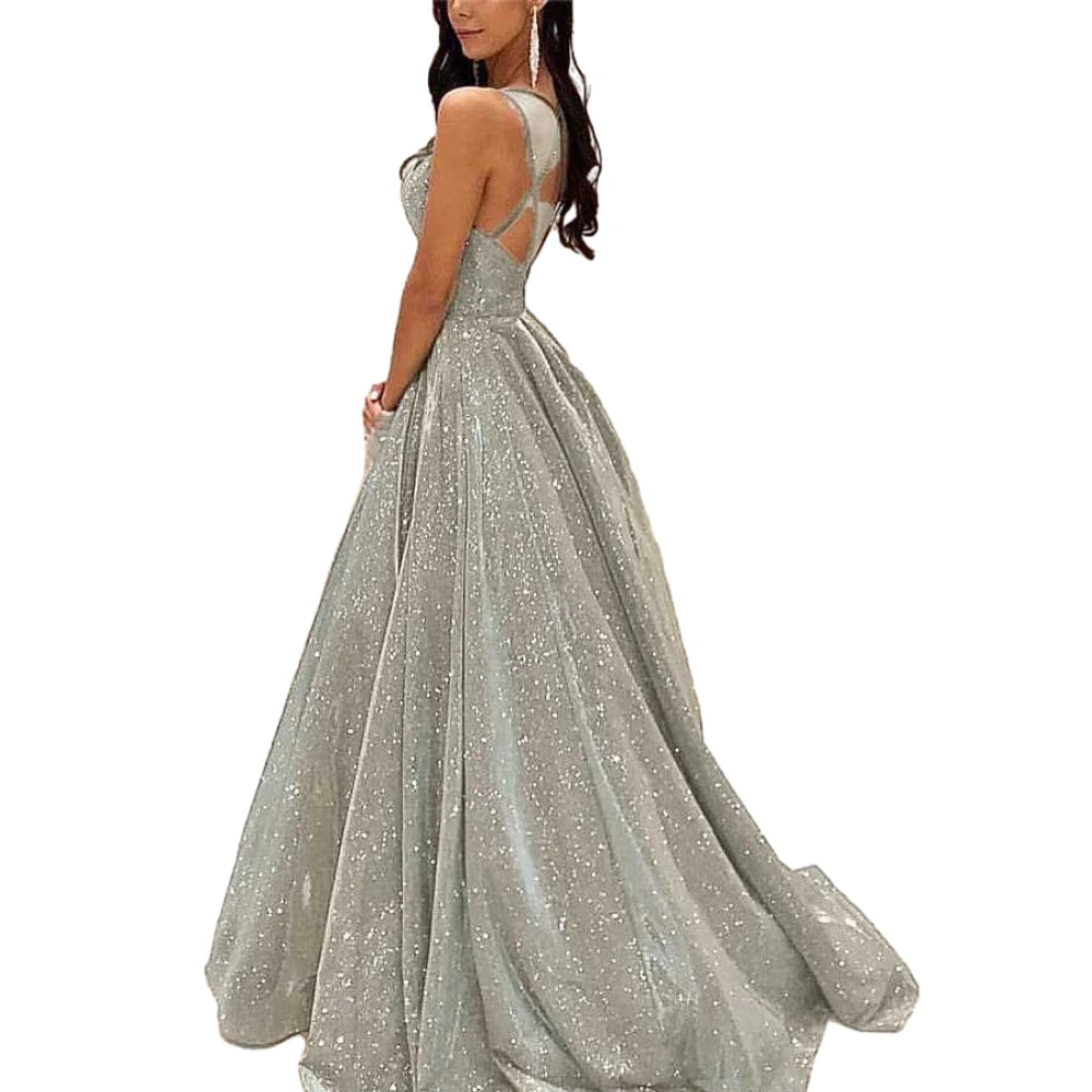 E0113TA47 Ball Gown - Spaghetti Straps V Neck Backless Dress