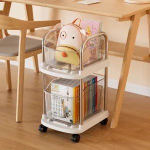 Movable Plastic Book Storage Rack for Home or School Single Tier Under-Table Pulley Cabinet with School Bag